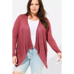 Torrid Maroon Tissue Weight Cardigan Drape Front Sweater Plus Sz 0 0X Super Soft